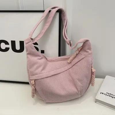 Corduroy Crossbody Bag Women Large Capacity Solid Cloth
