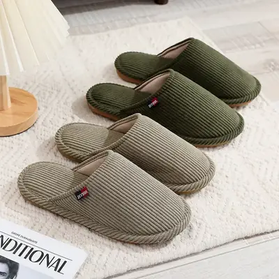 Cross-border wholesale corduroy cotton slippers women's winter 2023 new indoor home cotton mop floor non-slip mute protection
