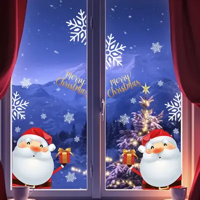 Santa Crossdoor Decorative Glass Stickers Merry Christmas