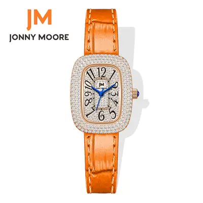 JONNY MOORE Women's Light Luxury Quartz Watch Orange Leather Band