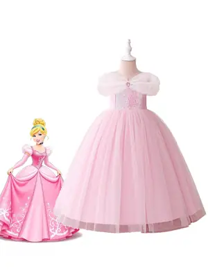 Pink Mesh Princess Dress Long Sleeve Bow