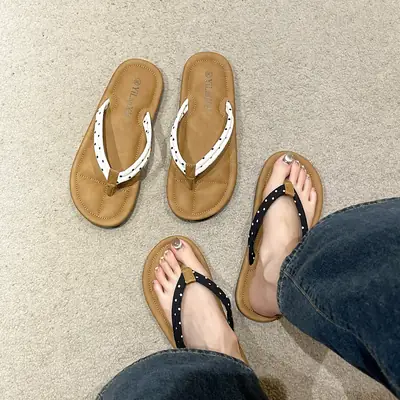 Women Brown Floral Flip Flops Plus Size Summer