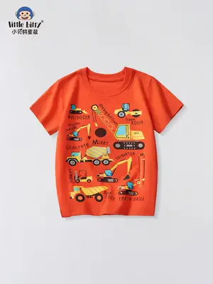Kids T-Shirt Orange Cartoon Excavator 2025