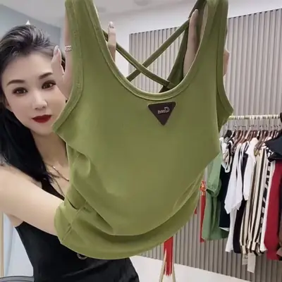 plus size Vest Metal Triangle Label Inner Camisole Vest Slim-fit Outer Wear Sleeveless Pit Strip Top Base Vest All-match