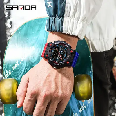 Multi-Functional Sports Watch for Men Women Red Blue