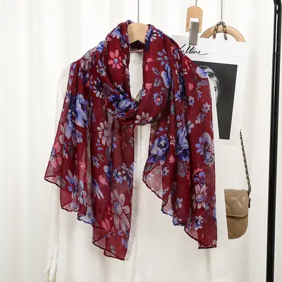 Bali Yarn Scarf Women Printed Long Muslim Turban Silk Sunscreen Shawl