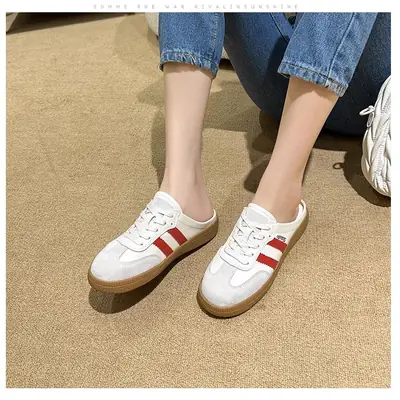 Women White Casual Sneakers with Red Stripes