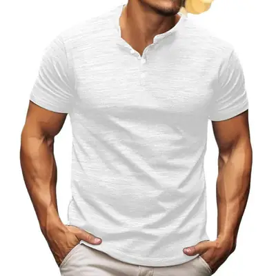 Men Button T-Shirt Bamboo Summer Gray