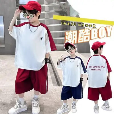 Boys 2025 Thin Sports T-Shirt Shorts Set White Blue