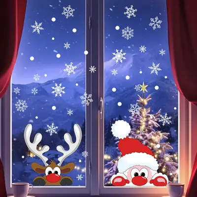 Cross Border Electrostatic Santa Glass Door Stickers 35 Pcs