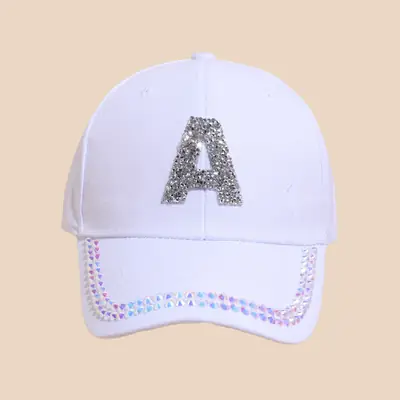 Women's White Rhinestone Cap with 'A' Design
