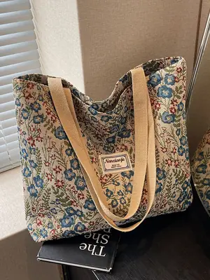 Large Capacity Floral Canvas Shoulder Bag for Women