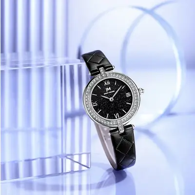 Women's Black Diamond Watch with Pearl Chain