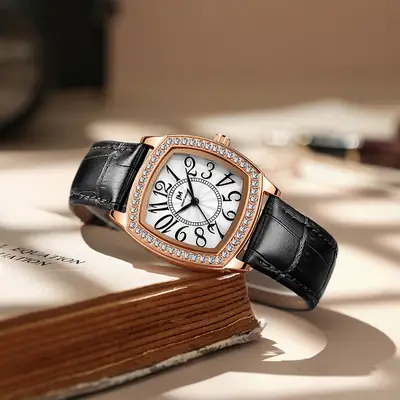 Women's Joker Watch with Crystal Face & Black Strap