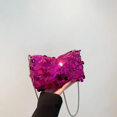French Style Sequin Crossbody Bag Women Pink Black Silver