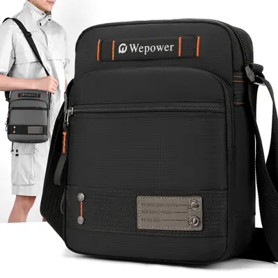 Men's Waterproof Crossbody Bag Black Multi-Layer Travel Satchel