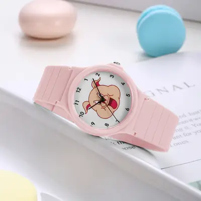 Pink Cartoon Piggy Watch for Girls Student Waterproof Silicone