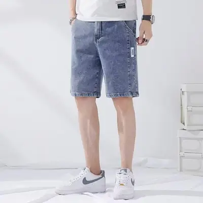 Men Denim Five-Piece Shorts Casual Summer Loose Straight