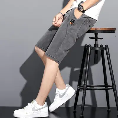 Men Grey Denim Capri Shorts 2024 New