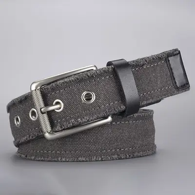 Men Canvas Belt with Silver Buckle 2026