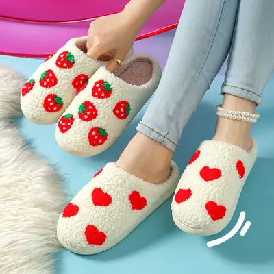 2025 Heart-Shaped Warm Plush Cotton Slippers for Men Women