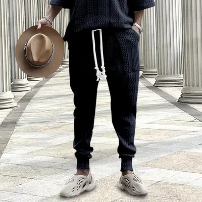 Men's Jacquard Drawstring Pants Large Casual Set
