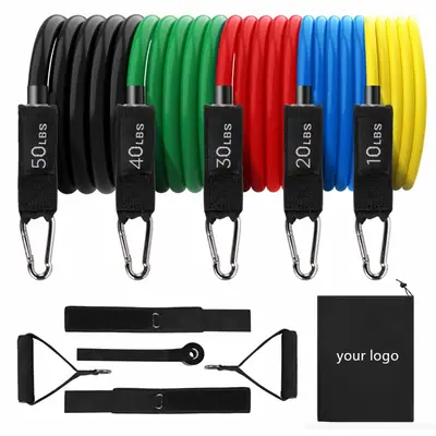 Amazon hot selling 11 piece fitness pull rope suit TPE yoga pull belt 11 piece tension device