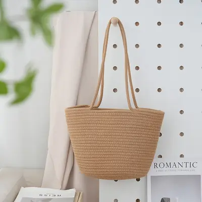 Japanese Woven Cotton Rope Shoulder Bag Open Commute Beach