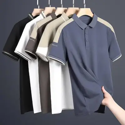 Men's Black Polo Shirt with Beige Sleeves