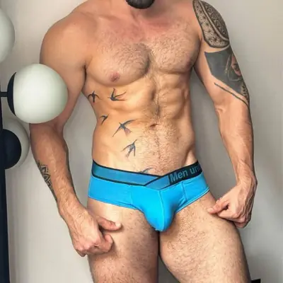 Men Blue V-Belt Low Waist Convex Modal Shorts