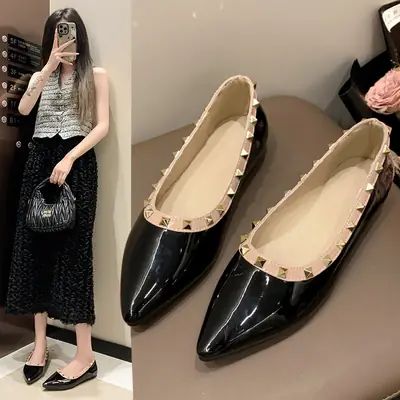 Women Pointed Toe Flats Black 2025 Summer