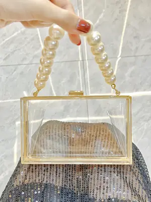 Transparent Crossbody Clutch Bag with Pearl Handle