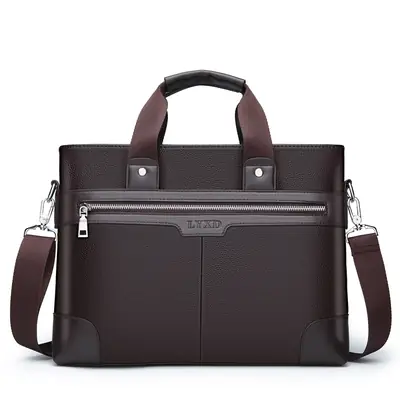 New Men's Business Laptop Bag Brown Leather Travel Shoulder Crossbody