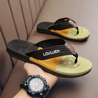 Men's Cross-Brand Green Orange Flip Flops Summer