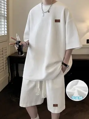 Men Black Cotton Two-Piece Summer Suit Loose Fit