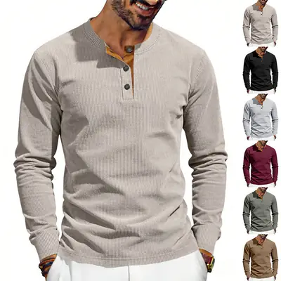 Men's Grey Corduroy Long Sleeve T-Shirt