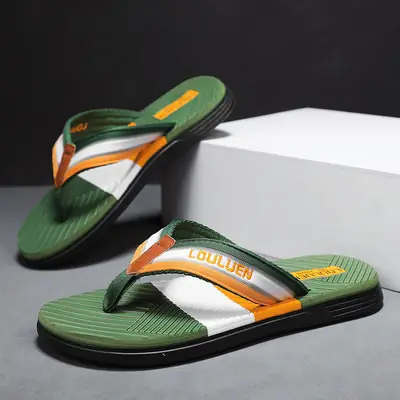 2025 Korean Style Green Orange Flip Flops for Men