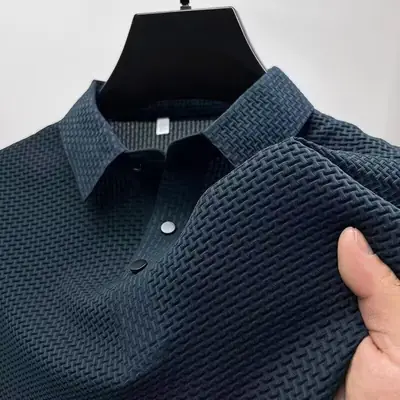 Men Ice Silk Short Sleeve T-Shirt Collar Solid Color