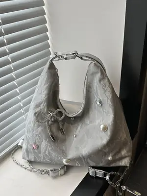 Black Pearl Embellished Crossbody Backpack for Women