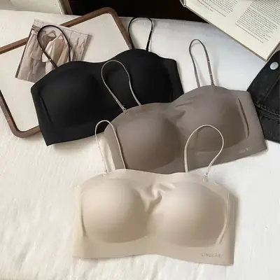 Women's Strapless Underwear Black Soft Anti-Slip Support
