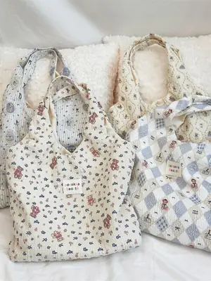 White Floral Embossed Canvas Bag for Summer