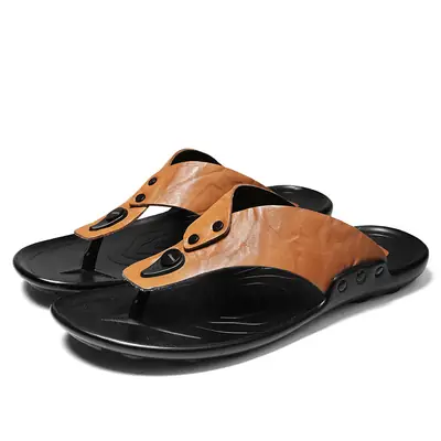 Men's Leather Cross-Fit Sandals Black Brown