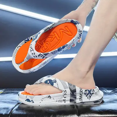Summer Men's White Orange Flip Flops Plus Size