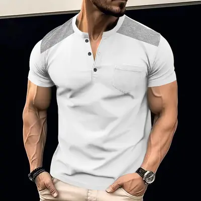 Men's White Heavy Button T-Shirt Short Sleeve
