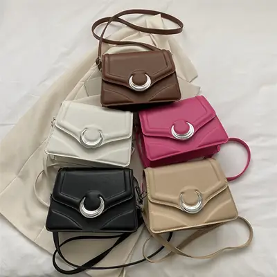 Women's Brown Crescent Lock Shoulder Bag 2025 New Trendy