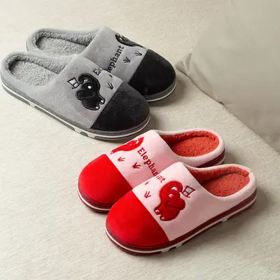 New Warm Cotton Slippers Women's Winter Couple's Home Indoor Non-Slip Household fleece-lined Thick-Bottom Wool Slippers for Men