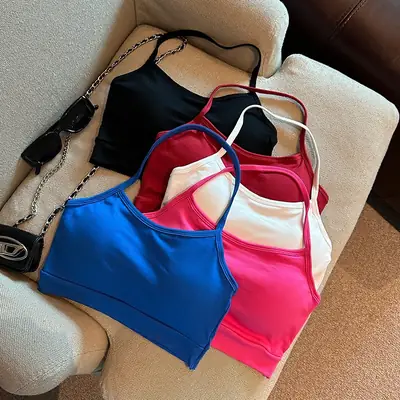 6519# Seaside Holiday Style Hanging Neck and Sling Small Vest Women's Summer Spice Girls Bring Home Chest Pad Beautiful Back
