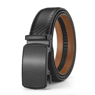 New Men's Black Genuine Leather Belt with Automatic Buckle