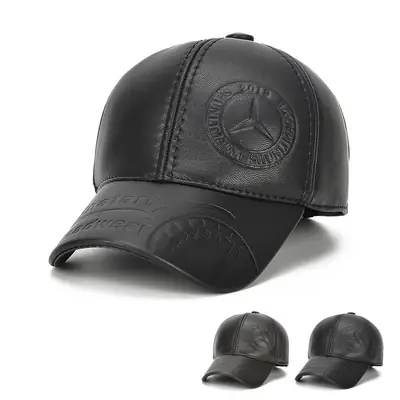 New Men's Black Leather Baseball Cap Winter Warm Ear Protection