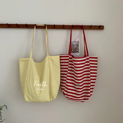 Red Striped Korean Style Ins Tote Bag Large Capacity